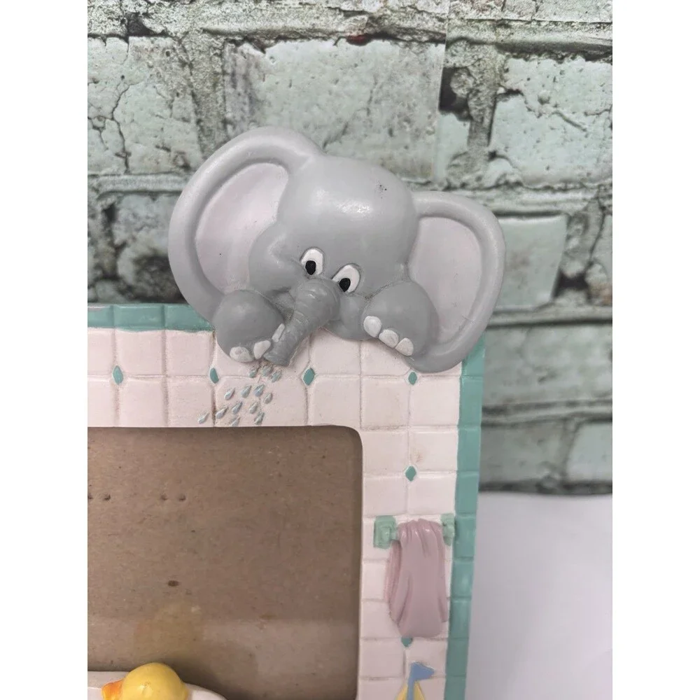 Vintage 1992 Burnes Baby Nursery Ceramic 3D Picture Frame Bath Time Elephant